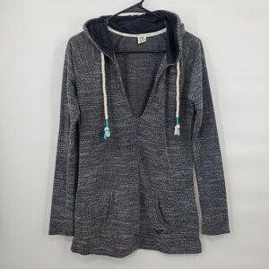 Roxy V Neck Pull over Long Hoodie Womens Size Large Slim Fit Knit Long Sleeve